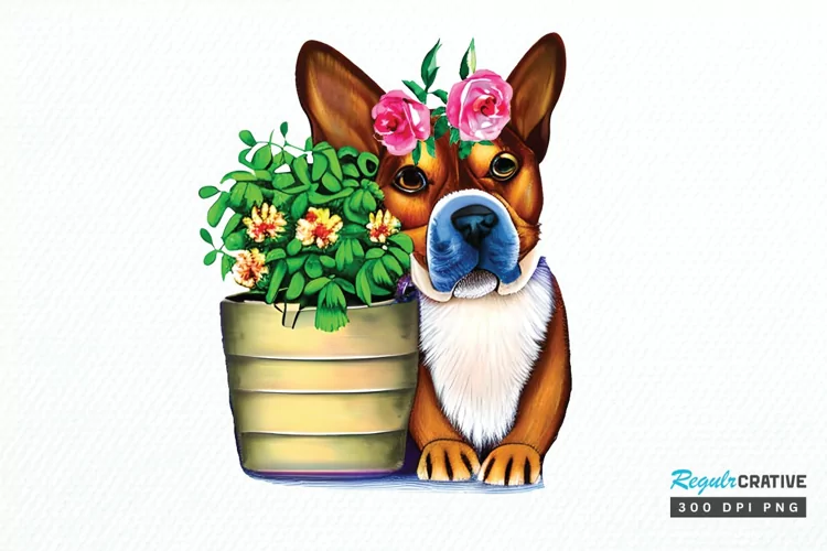 Watercolor Dog Floral PNG Clipart