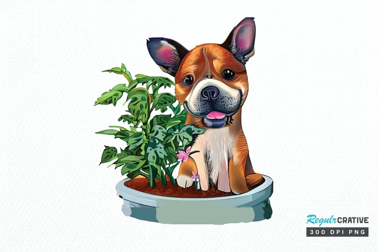 Watercolor Dog Floral PNG Clipart