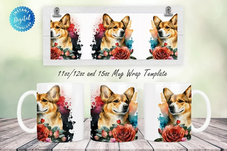 Watercolor Dog Flower 11, 12 & 15 Oz Mug Sublimation