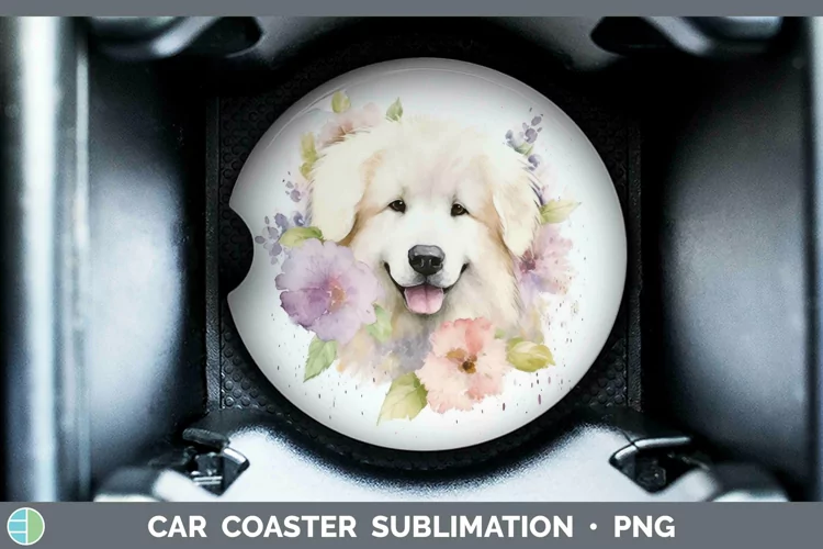 Watercolor Dog Great Pyrenees Car Coaster Sublimation Coaste