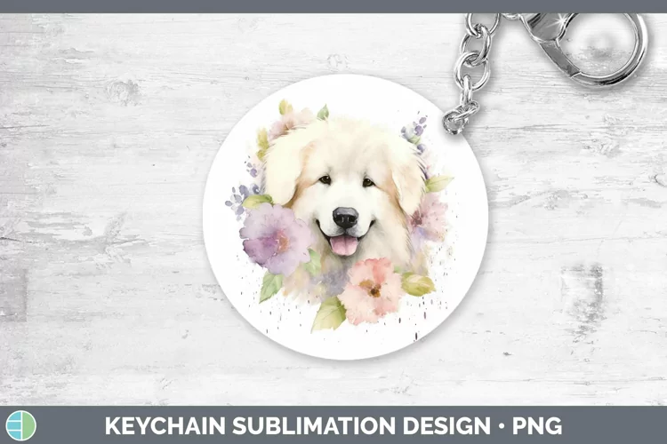 Watercolor Dog Great Pyrenees Keychain Sublimation Keyring D