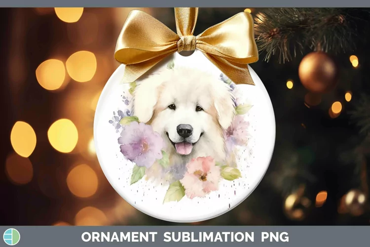 Watercolor Dog Great Pyrenees Ornament Sublimation Bauble De