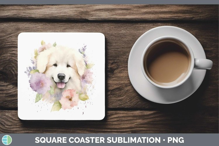 Watercolor Dog Great Pyrenees Square Coaster Sublimation Coa