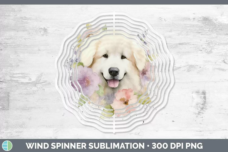 Watercolor Dog Great Pyrenees Wind Spinner Sublimation Spinn