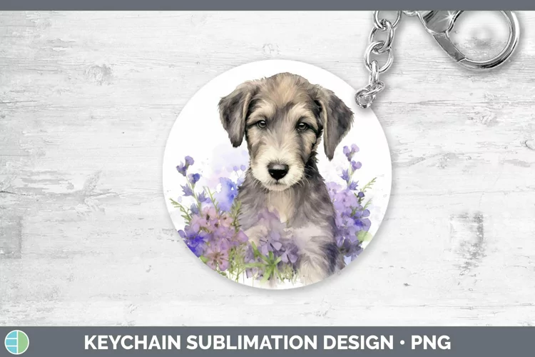 Watercolor Dog Irish Wolfhound Keychain Sublimation Keyring