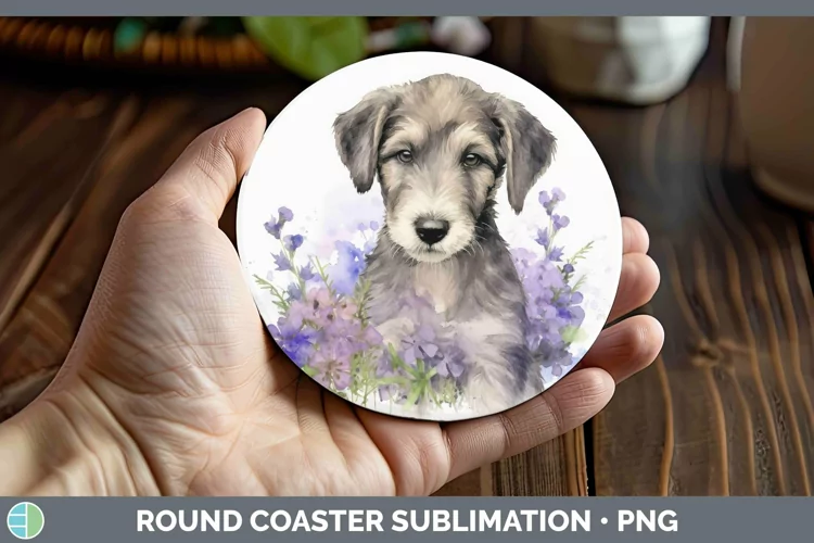 Watercolor Dog Irish Wolfhound Round Coaster Sublimation Co