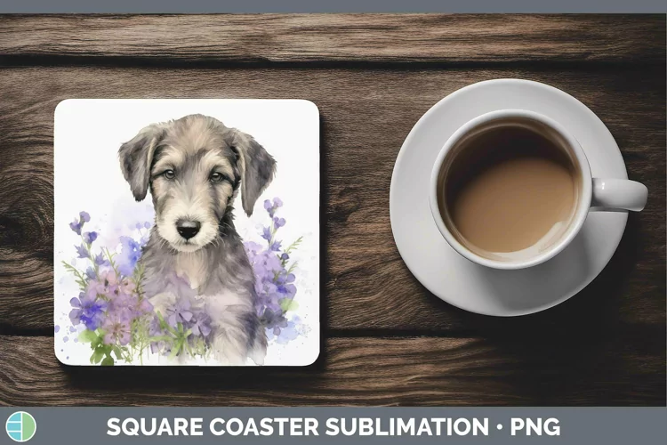 Watercolor Dog Irish Wolfhound Square Coaster Sublimation C