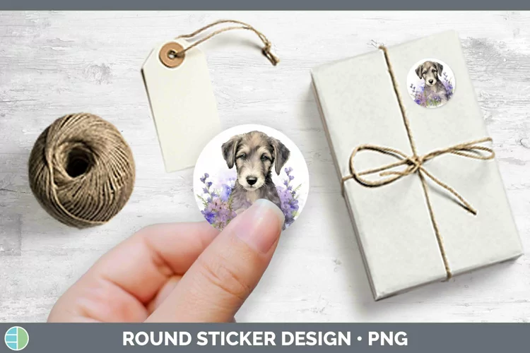 Watercolor Dog Irish Wolfhound Stickers | Round Labels Desi
