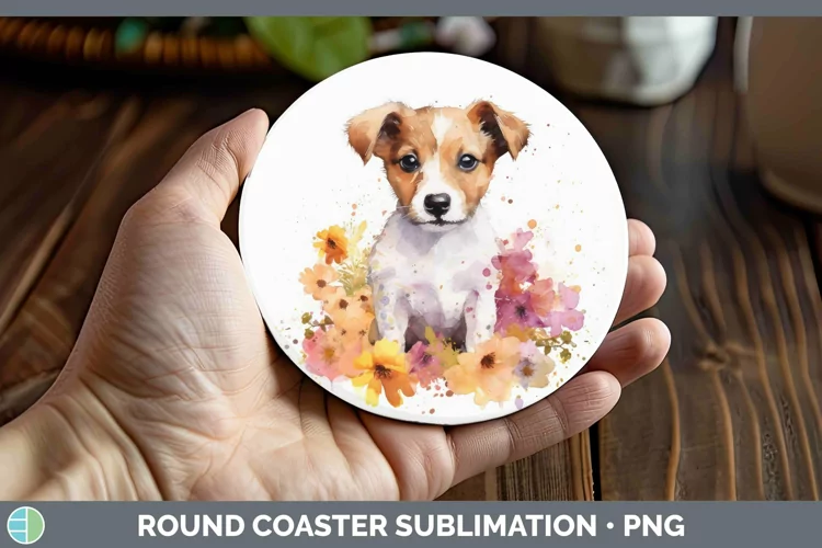 Watercolor Dog Jack Russell Terrier Round Coaster Sublimatio