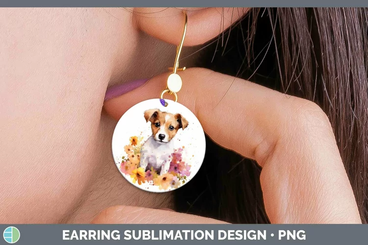 Watercolor Dog Jack Russell Terrier Round Earrings Sublimati