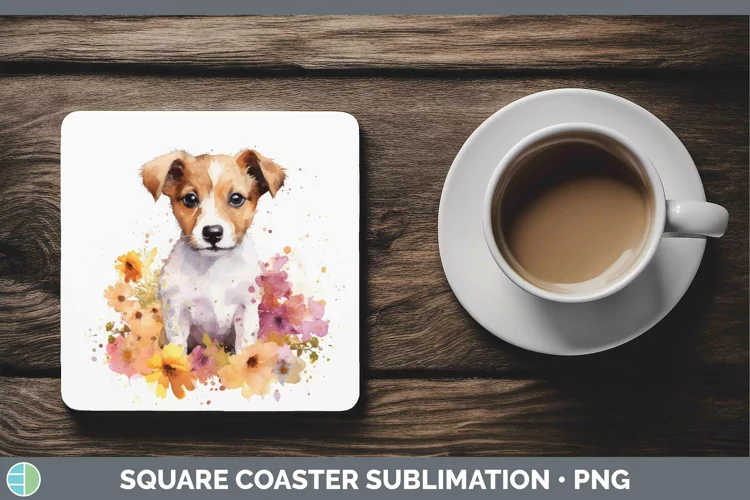 Watercolor Dog Jack Russell Terrier Square Coaster Sublimati