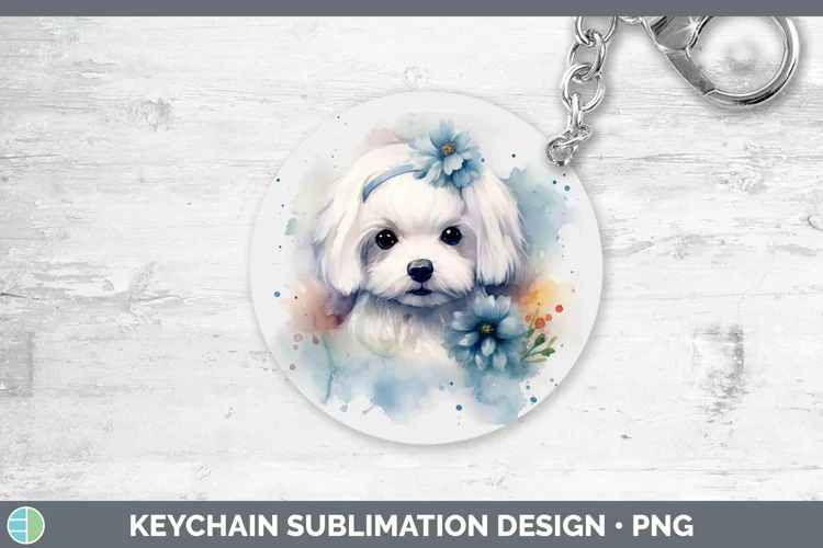Watercolor Dog Maltese Keychain Sublimation Keyring Designs