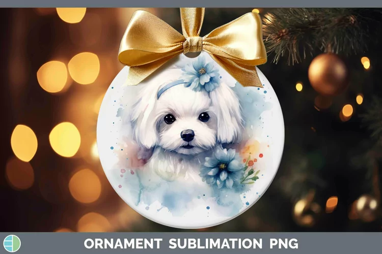Watercolor Dog Maltese Ornament Sublimation Bauble Designs