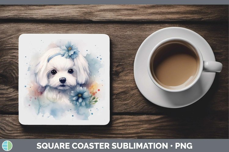 Watercolor Dog Maltese Square Coaster Sublimation Coaster De