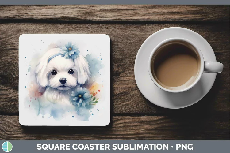 Watercolor Dog Maltese Square Coaster Sublimation Coaster De
