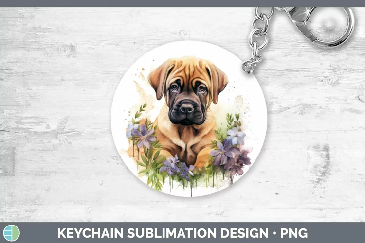 Watercolor Dog Mastiff Keychain Sublimation Keyring Designs