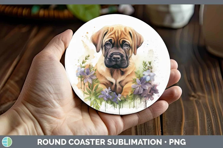 Watercolor Dog Mastiff Round Coaster Sublimation Coaster Des