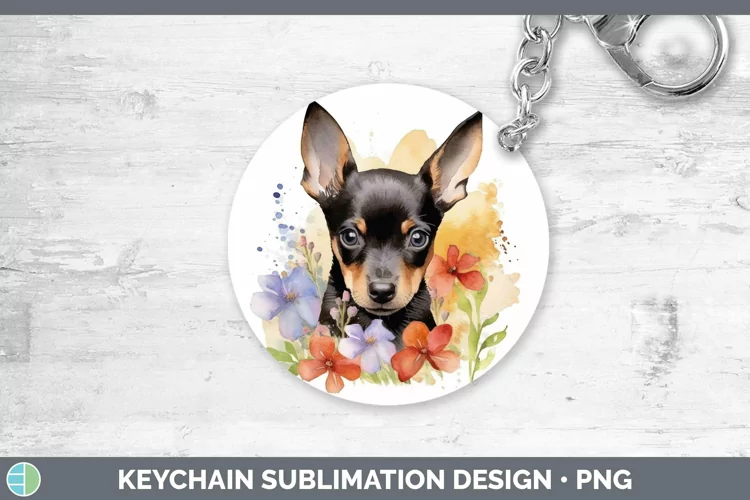 Watercolor Dog Miniature Pinscher Keychain Sublimation Keyri