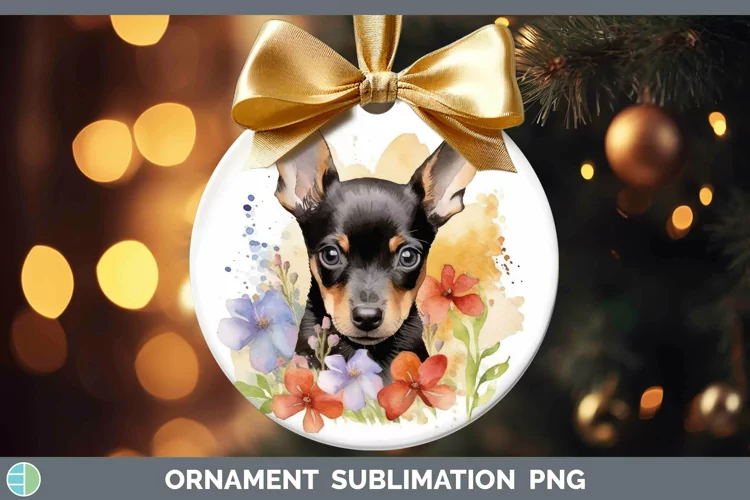 Watercolor Dog Miniature Pinscher Ornament Sublimation Baubl