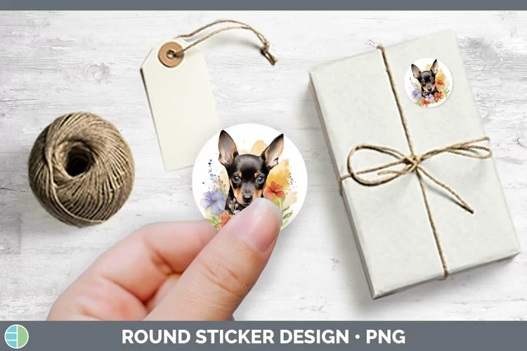 Watercolor Dog Miniature Pinscher Stickers | Round Labels De