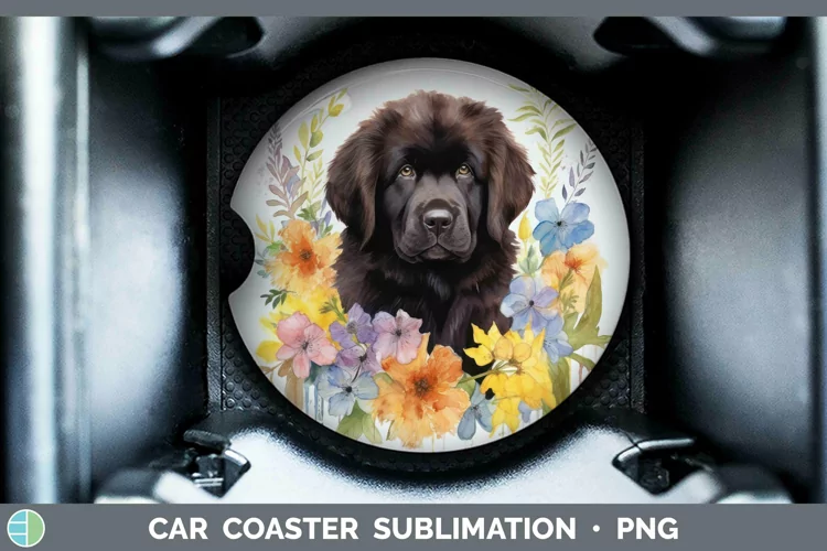 Watercolor Dog Newfoundland Car Coaster Sublimation Coaster