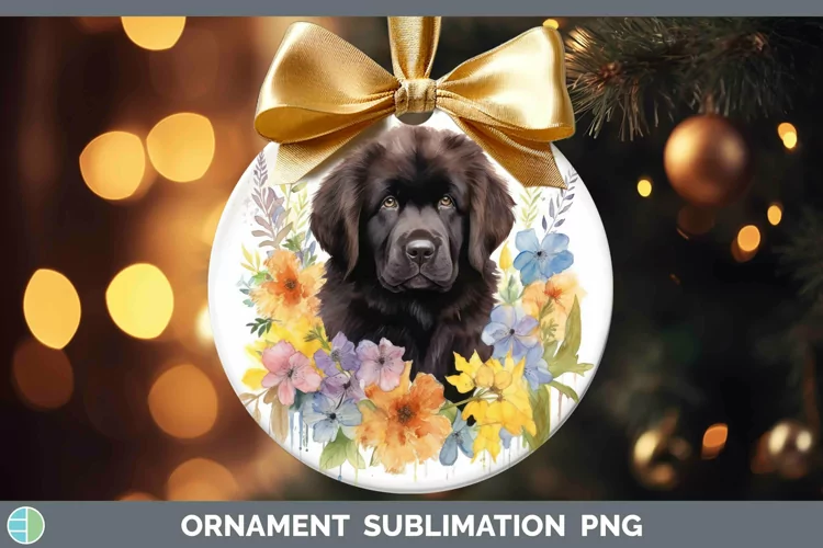 Watercolor Dog Newfoundland Ornament Sublimation Bauble Desi