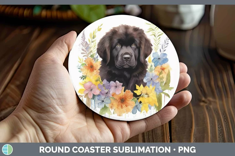 Watercolor Dog Newfoundland Round Coaster Sublimation Coaste