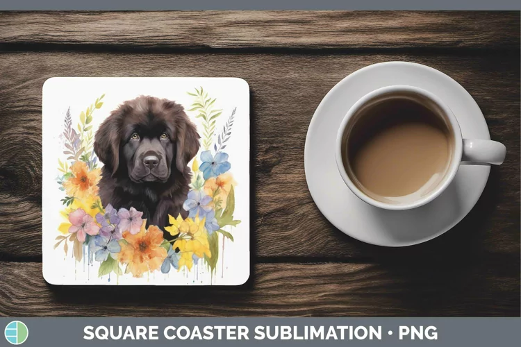 Watercolor Dog Newfoundland Square Coaster Sublimation Coast