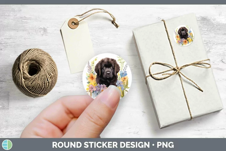 Watercolor Dog Newfoundland Stickers | Round Labels Designs