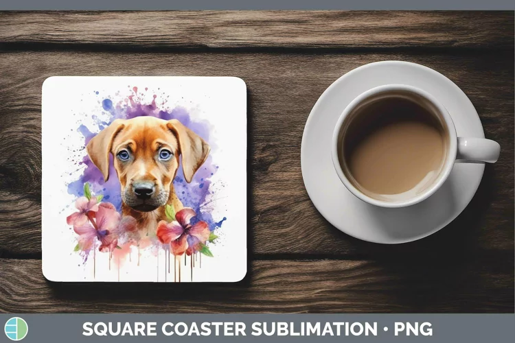 Watercolor Dog Rhodesian Ridgeback Square Coaster Sublimatio