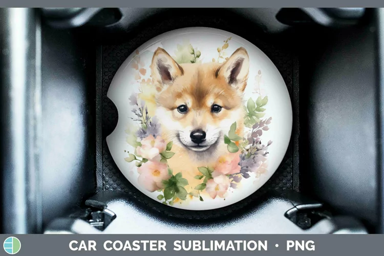 Watercolor Dog Shiba Inu Car Coaster Sublimation Coaster Des