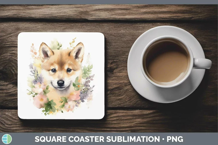 Watercolor Dog Shiba Inu Square Coaster Sublimation Coaster