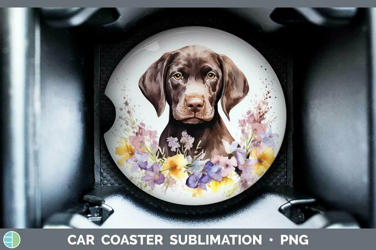 Watercolor Dog Shorthaired Pointer Car Coaster Sublimation C
