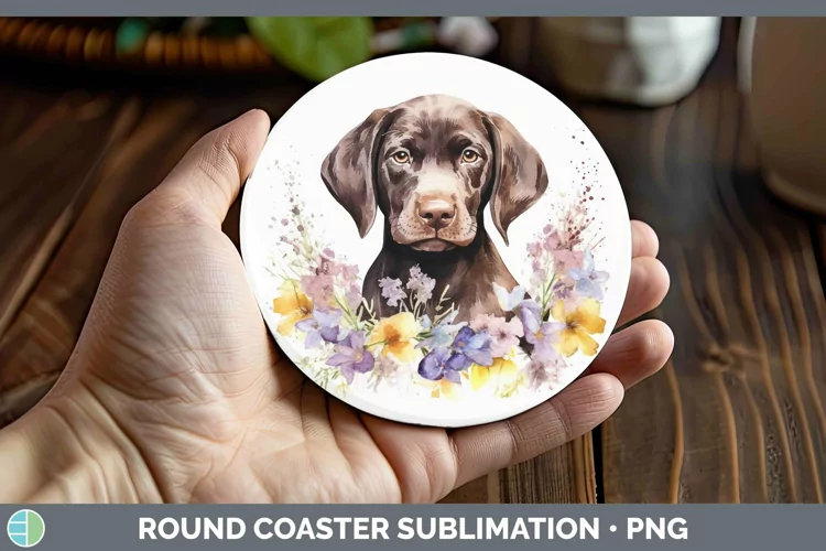 Watercolor Dog Shorthaired Pointer Round Coaster Sublimation