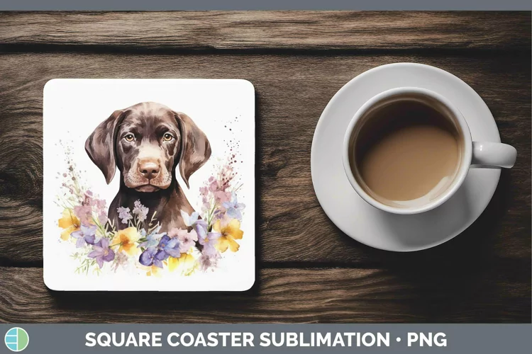 Watercolor Dog Shorthaired Pointer Square Coaster Sublimatio