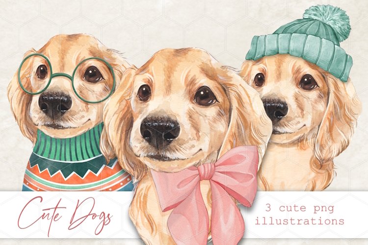 Cute watercolor dogs PNG sublimation designs example image 1