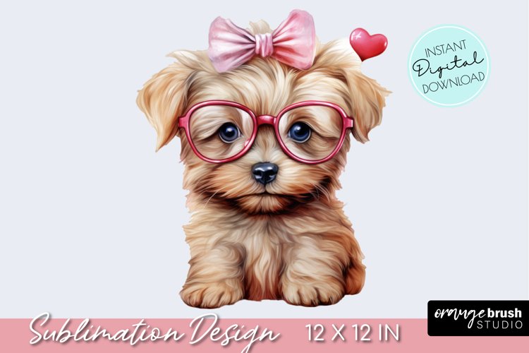 Watercolor Dog Sublimation Valentine Puppy Clipart PNG
