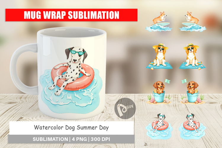 Mug Wrap Summer Dog Watercolor