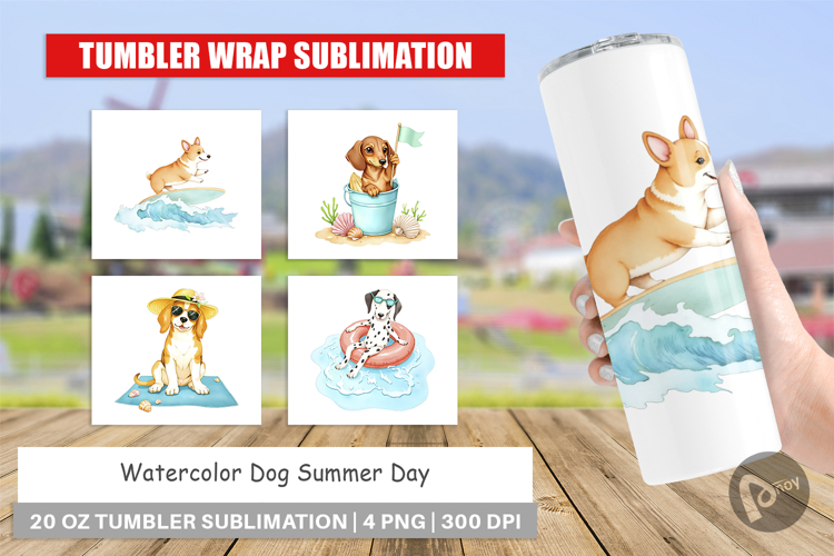 Tumbler Summer Dog Watercolor
