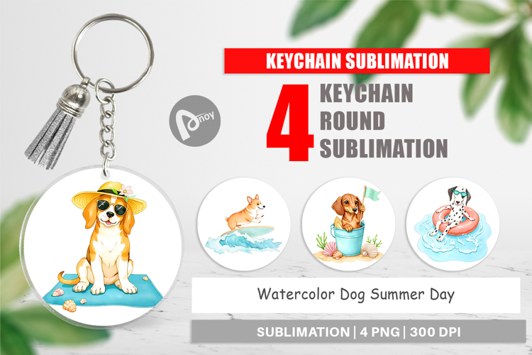 Keychain Summer Dog Watercolor