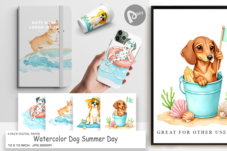 Digital Paper Summer Dog Watercolor