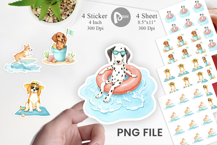 Summer Dog Watercolor Sticker