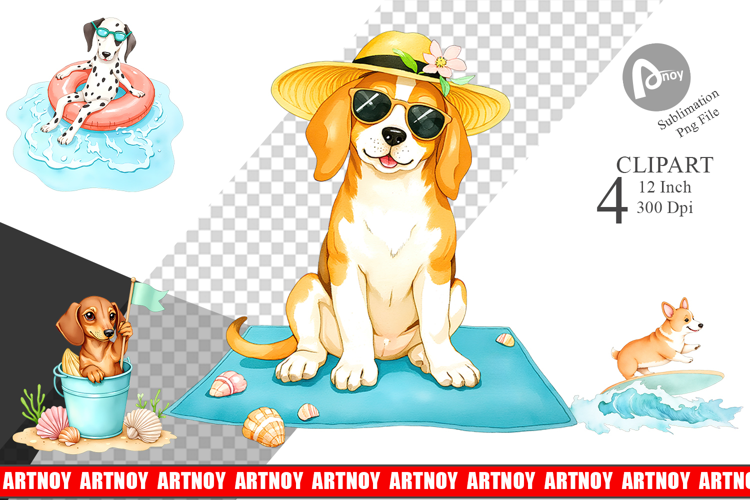 Summer Dog Watercolor Clipart
