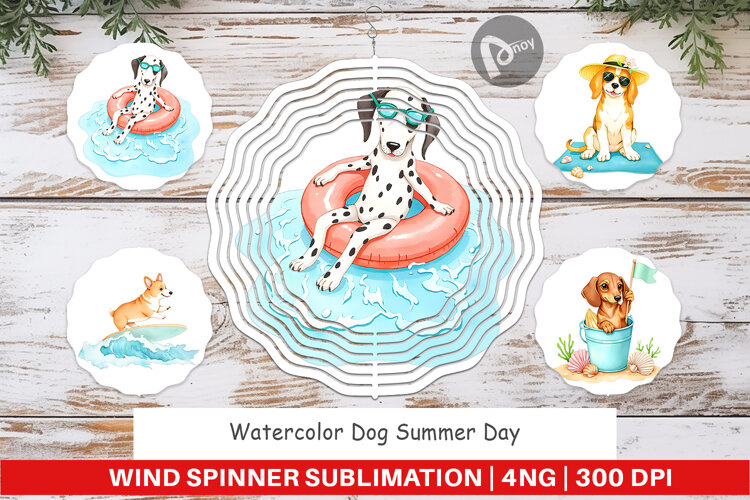 Wind Spinner Summer Dog Watercolor example image 1