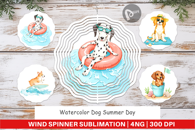 Wind Spinner Summer Dog Watercolor