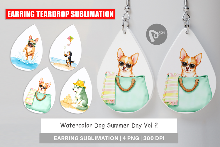 Earring Summer Dog Watercolor