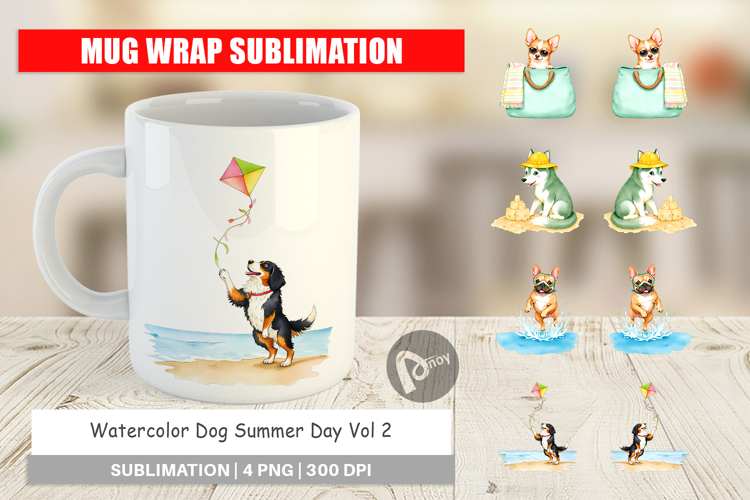 Mug Wrap Summer Dog Watercolor