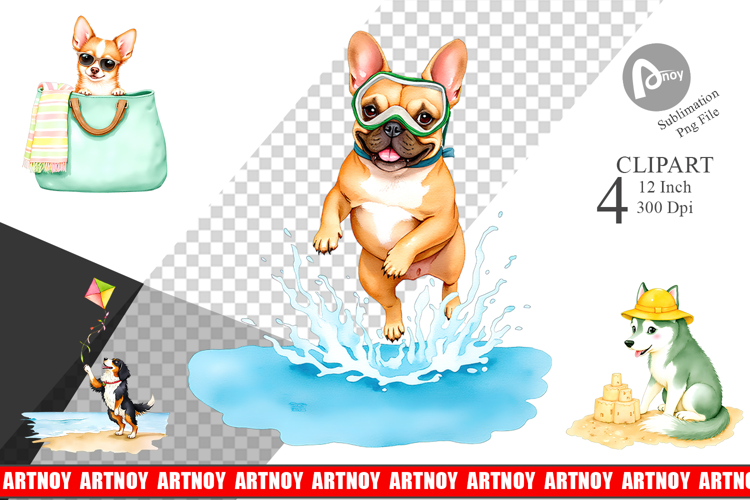 Summer Dog Watercolor Clipart