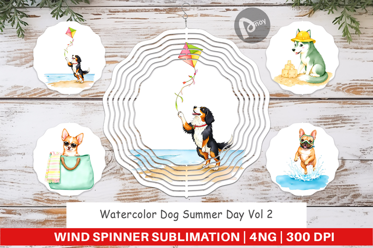 Wind Spinner Summer Dog Watercolor