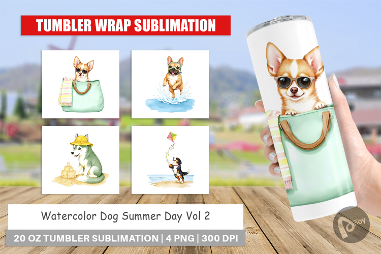 Tumbler Summer Dog Watercolor